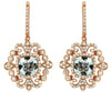 2.60CT DIAMOND & AAA AQUAMARINE 14KT ROSE GOLD CUSHION & ROUND HANGING EARRINGS
