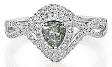 CERTIFIED .78CT WHITE & GRAY GREENISH DIAMOND 18KT WHITE GOLD 3D ENGAGEMENT RING