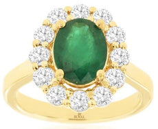 2.75CT DIAMOND & AAA EMERALD 14K YELLOW GOLD 3D OVAL & ROUND PRINCESS DIANA RING