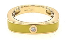 ESTATE .03CT DIAMOND & GREEN ENAMEL 18K YELLOW GOLD 3D SQUARE SOLITAIRE FUN RING