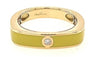 ESTATE .03CT DIAMOND & GREEN ENAMEL 18K YELLOW GOLD 3D SQUARE SOLITAIRE FUN RING
