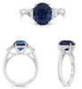 4.48CT DIAMOND & AAA SAPPHIRE PLATINUM 3D OVAL & TRILLION 3 STONE CLASSIC RING