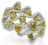 ESTATE LARGE 1.91CT WHITE & INTENSE FANCY YELLOW DIAMOND 18K WHITE GOLD FUN RING