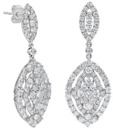 LARGE 3.89CT DIAMOND 18K WHITE GOLD FLOWER MARQUISE SHAPE OPEN FILIGREE EARRINGS
