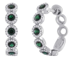 1.18CT DIAMOND & AAA EMERALD 14KT WHITE GOLD MULTI FLOWER HOOP HANGING EARRINGS