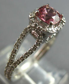 1.85CT DIAMOND & AAA PINK TOURMALINE 14KT WHITE GOLD SQUARE HALO ENGAGEMENT RING