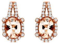 1.65CT DIAMOND & AAA MORGANITE 14KT ROSE GOLD 3D OVAL & ROUND HANGING EARRINGS