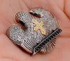 LARGE AAA BLACK SPINEL 18K YELLOW GOLD & 925 SILVER 3D HANDCRAFTED CROSS PENDANT