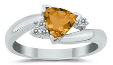 .78CT DIAMOND & AAA CITRINE 14KT WHITE GOLD TRILLION & ROUND CRISS CROSS RING