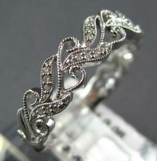 ESTATE .06CT DIAMOND 18KT WHITE GOLD MULTI LEAF OPEN FILIGREE ANNIVERSARY RING
