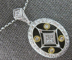 .43CT DIAMOND 18K 2 TONE GOLD 3D ROUND & PRINCESS FILIGREE OVAL FLOATING PENDANT