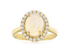 1.95CT DIAMOND & AAA OPAL 14KT YELLOW GOLD 3D OVAL & ROUND HALO FLOWER FUN RING