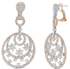LARGE 8.02CT DIAMOND 18K WHITE & ROSE GOLD MULTI FLOWER CLIP ON HANGING EARRINGS