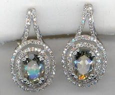 1.92CT DIAMOND & AAA GREEN AMETHYST 14KT WHITE GOLD DOUBLE HALO FLORAL EARRINGS