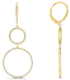 .60CT DIAMOND 14KT YELLOW GOLD DOUBLE CIRCLE OF LIFE LEVERBACK HANGING EARRINGS