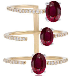 2.48CT DIAMOND & AAA RUBY 18KT YELLOW GOLD 3D OVAL & ROUND CRISS CROSS FUN RING