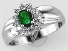 .66CT DIAMOND & AAA EMERALD 14KT WHITE GOLD OVAL & ROUND CLASSIC FLOWER FUN RING