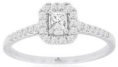 .35CT DIAMOND 14KT WHITE GOLD 3D ROUND & PRINCESS SQUARE HALO OCTAGON LOVE RING
