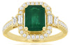 2.0CT DIAMOND & AAA EMERALD 14KT YELLOW GOLD 3D ROUND & BAGUETTE ENGAGEMENT RING