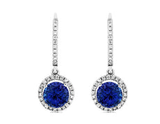 2.26CT DIAMOND & AAA TANZANITE 14KT WHITE GOLD ROUND LEVERBACK HANGING EARRINGS