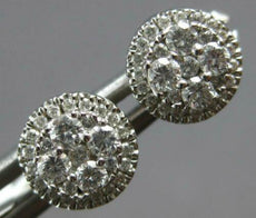 ESTATE .45CT DIAMOND 14KT WHITE GOLD CLASSIC CLUSTER FLOWER HALO STUD EARRINGS