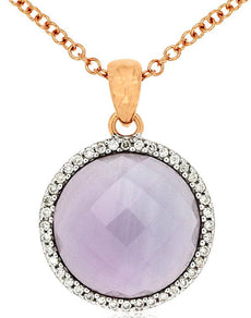 5.12CT DIAMOND & AAA AMETHYST 14KT WHITE & ROSE GOLD ROUND HALO FLOATING PENDANT