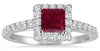 1.0CT DIAMOND & AAA RUBY 14K WHITE GOLD 3D PRINCESS & ROUND HALO ENGAGEMENT RING