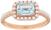 1.20CT DIAMOND & AAA AQUAMARINE 14KT ROSE GOLD EMERALD CUT HALO ENGAGEMENT RING