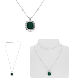 10.38CT DIAMOND & AAA EMERALD PLATINUM SQUARE HALO BY THE YARD FLOATING PENDANT
