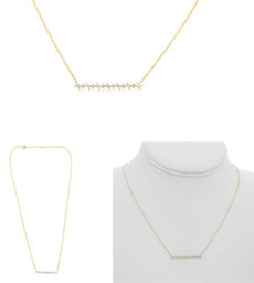 .22CT DIAMOND 14KT YELLOW GOLD ROUND & BAGUETTE DIAGONAL ADJUSTABLE BAR NECKLACE
