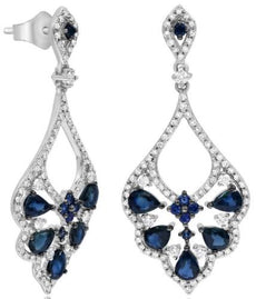 3.01CT DIAMOND & AAA SAPPHIRE 14KT WHITE GOLD 3D ROUND & PEAR SHAPE FUN EARRINGS