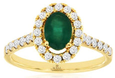 1.22CT DIAMOND & AAA EMERALD 14KT YELLOW GOLD OVAL & ROUND CLASSIC HALO FUN RING