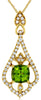 1.29CT DIAMOND & AAA PERIDOT 14KT YELLOW GOLD CUSHION & ROUND FLOATING PENDANT