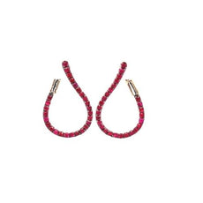1.02CT DIAMOND & AAA RUBY 18K ROSE GOLD 3D OPEN TEAR DROP HOOP HANGING EARRINGS