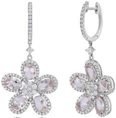 4.78CT DIAMOND & AAA MORGANITE 14KT WHITE GOLD 3D OVAL & ROUND HANGING EARRINGS