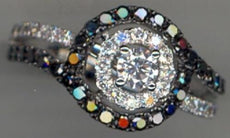 1.17CT WHITE & BLACK DIAMOND 14KT WHITE GOLD ROUND DOUBLE HALO ENGAGEMENT RING