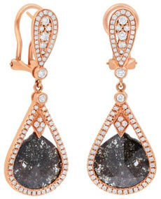 LARGE 5.61CT WHITE & SLICE DIAMOND 18KT ROSE GOLD TEAR DROP FUN HANGING EARRINGS