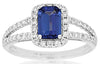 1.55CT DIAMOND & AAA TANZANITE 14KT WHITE GOLD EMERALD CUT & ROUND CLASSIC RING