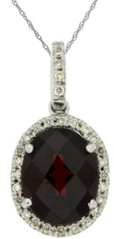 3.18CT DIAMOND & AAA GARNET 14K WHITE GOLD 3D OVAL & ROUND HALO FLOATING PENDANT