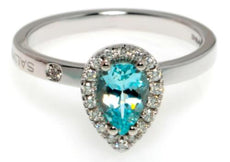 .88CT DIAMOND & AAA AQUAMARINE 18KT WHITE GOLD PEAR SHAPE & ROUND HALO LOVE RING