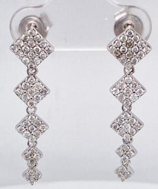 ESTATE .85CT DIAMOND 14KT WHITE GOLD SQUARE GEOMETRICAL JOURNEY HANGING EARRINGS