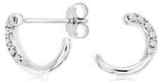 ESTATE .16CT DIAMOND 14KT WHITE GOLD 3D CRESCENT STUD EARRINGS