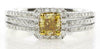 1.03CT WHITE & FANCY YELLOW DIAMOND 18KT 2 TONE GOLD SQUARE HALO ENGAGEMENT RING
