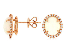 3.75CT DIAMOND & AAA OPAL 14KT ROSE GOLD OVAL & ROUND HALO CLASSIC STUD EARRINGS
