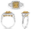 1.84CT WHITE & FANCY YELLOW DIAMOND 18KT TWO TONE GOLD 3D ROUND & TRAPEZOID RING