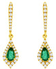 .57CT DIAMOND & AAA EMERALD 14KT YELLOW GOLD ROUND & PEAR SHAPE HANGING EARRINGS