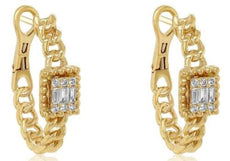 .26CT DIAMOND 14KT YELLOW GOLD 3D ROUND & BAGUETTE CLIP ON HOOP HANGING EARRINGS