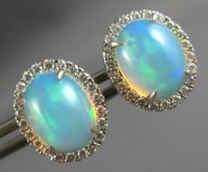3.69CT DIAMOND & AAA AUSTRALIAN OPAL 14KT WHITE GOLD OVAL FILIGREE STUD EARRINGS