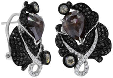 LARGE 6.93CT WHITE BLACK & ICE DIAMOND 18KT WHITE & BLACK GOLD CLIP ON EARRINGS