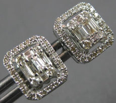 .47CT DIAMOND 14KT WHITE GOLD ROUND & BAGUETTE SQUARE CLUSTER HALO STUD EARRINGS